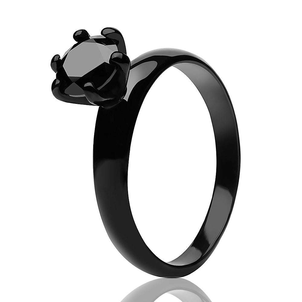 Black Solitaire Ring - Solitaire Wedding Ring - Engagement Ring - Black Wedding Ring - Black CZ