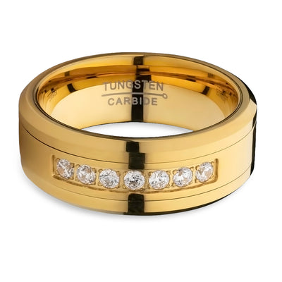 Man's Wedding Ring - Yellow Gold Tungsten Ring - Engagement Ring - Tungsten Carbide Ring