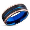 Rose Gold Tungsten Ring - Blue Tungsten Wedding Ring - Black Tungsten - Brush Ring