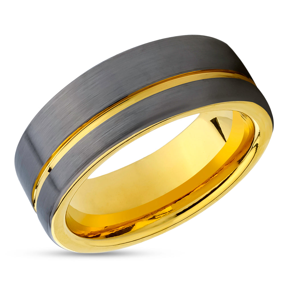 Yellow Gold Gunmetal Ring - 8mm Wedding Ring - Man's Ring - Woman's Ring - Tungsten Ring