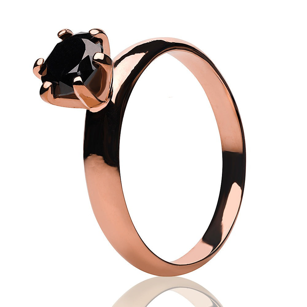 Rose Gold Solitaire Ring - Black Diamond Ring - Solitaire Wedding Ring - Titanium Ring