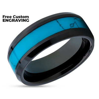 Turquoise Wedding Ring - Black Tungsten Ring - 8mm Wedding Ring - Man's Ring - Ladies