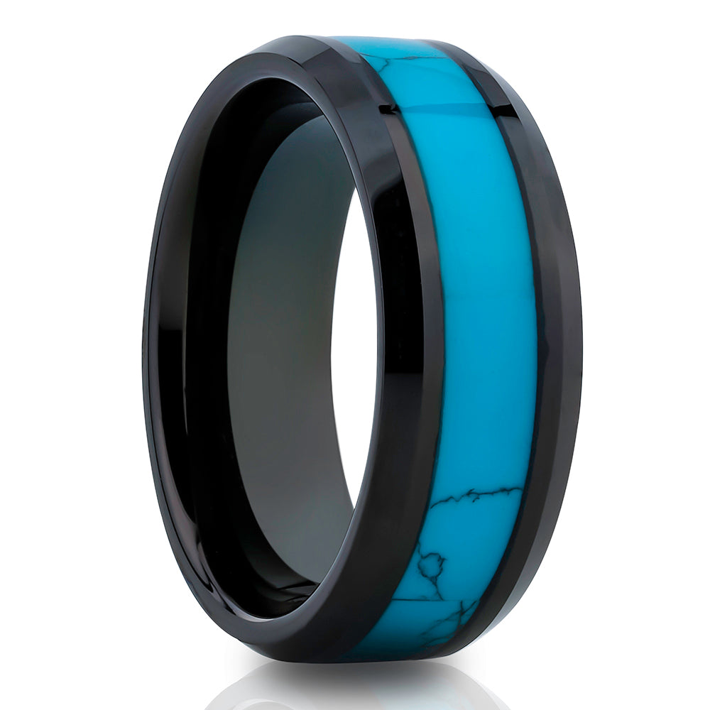 Turquoise Wedding Ring - Black Tungsten Ring - 8mm Wedding Ring - Man's Ring - Ladies