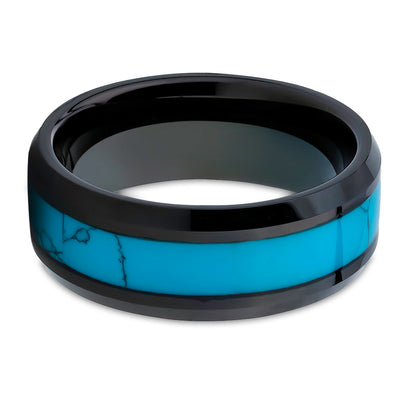 Turquoise Wedding Ring - Black Tungsten Ring - 8mm Wedding Ring - Man's Ring - Ladies