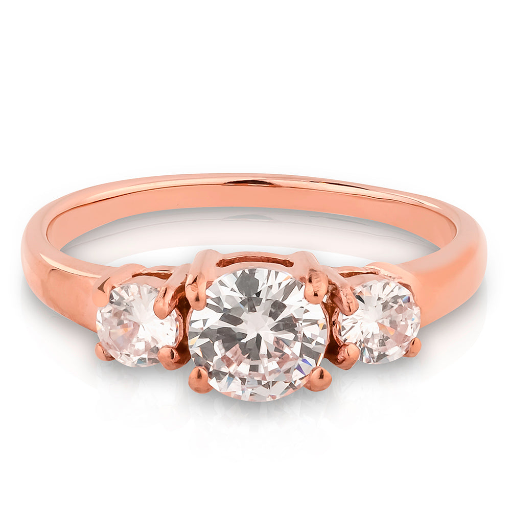 White Diamond Solitaire Ring - Rose Gold Ring - Solitaire Wedding Ring - Ladies CZ Ring