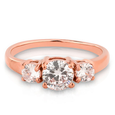 White Diamond Solitaire Ring - Rose Gold Ring - Solitaire Wedding Ring - Ladies CZ Ring