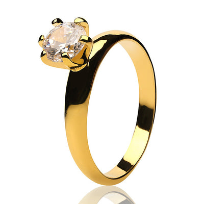 Yellow Gold Solitaire Ring - White CZ Ring - Solitaire Wedding Ring - Ladies Solitaire Ring