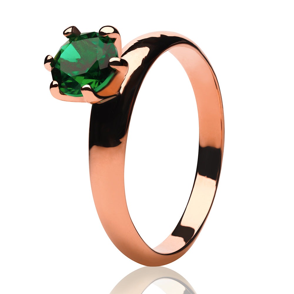 Rose Gold Solitaire Wedding Ring - Emerald Wedding Ring - Solitaire Ring - Engagement Ring