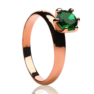 Rose Gold Solitaire Wedding Ring - Emerald Wedding Ring - Solitaire Ring - Engagement Ring