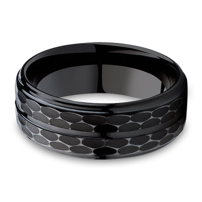 Black Tungsten Ring - 8mm Wedding Ring - Hammered Black Tungsten Ring - Black Wedding Ring