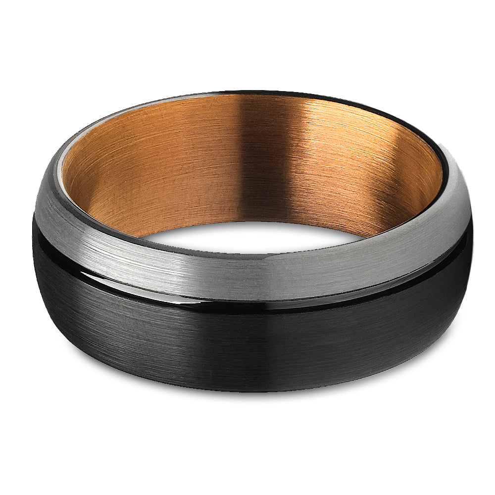 Copper Wedding Ring - Espresso Wedding Band - Black Tungsten Ring - Engagement