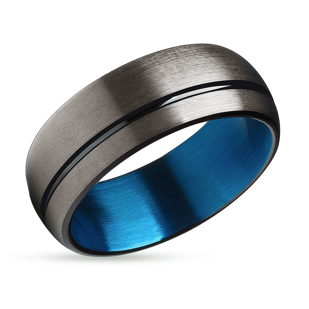 Gunmetal Wedding Ring - Blue Tungsten Ring - Matte Ring - Blue Tungsten Ring - Band