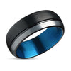 Blue Wedding Ring - Black Wedding Band - Tungsten Wedding Band - Black Band
