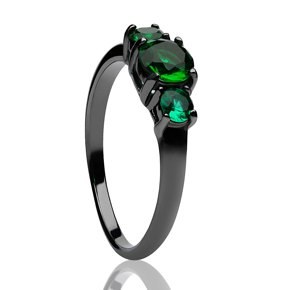 Emerald Wedding Ring - Solitaire Wedding Ring - Titanium Wedding Ring - Gunmetal Ring