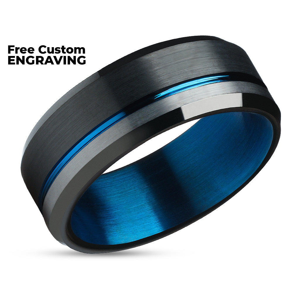 Black Tungsten Wedding Ring - Blue Tungsten Ring - Tungsten Carbide Ring - Black