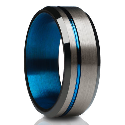 Gunmetal Tungsten Wedding Band - Black Wedding Ring - Blue Wedding Ring - Band