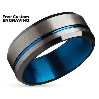 Gunmetal Tungsten Wedding Band - Black Wedding Ring - Blue Wedding Ring - Band