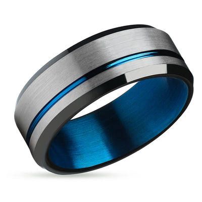 Black Tungsten Ring - Black Wedding Ring - Black Tungsten Band - Blue Wedding Ring