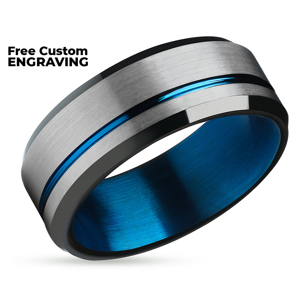 Black Tungsten Ring - Black Wedding Ring - Black Tungsten Band - Blue Wedding Ring