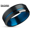 Black Wedding Ring - Blue Tungsten Ring - Blue Wedding Band - Matte Ring - Unique Ring