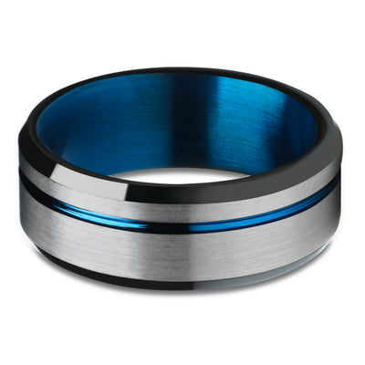 Black Tungsten Ring - Black Wedding Ring - Black Tungsten Band - Blue Wedding Ring