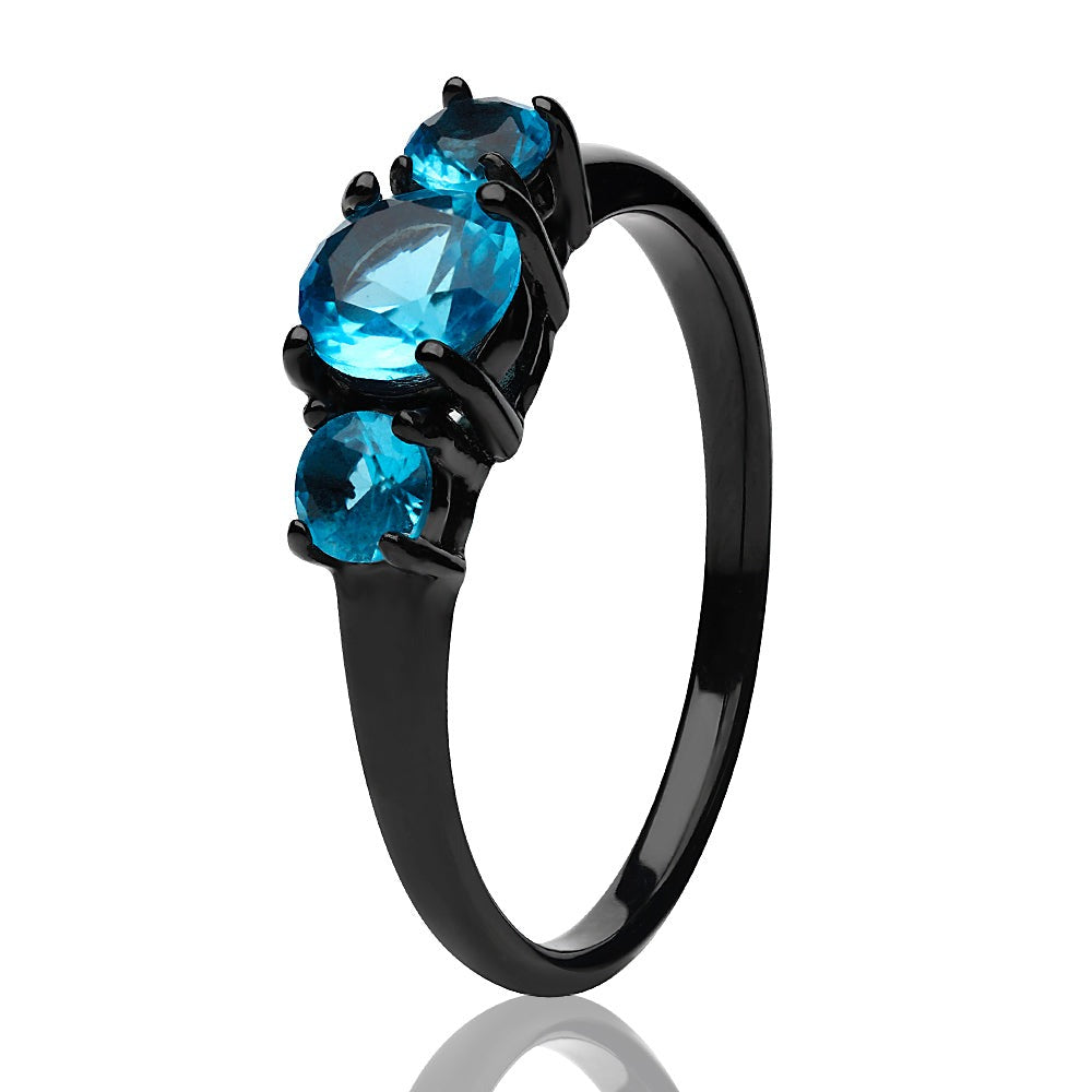 Aquamarine Wedding Ring - Titanium Wedding Ring - Solitaire Wedding Ring - Black Titanium