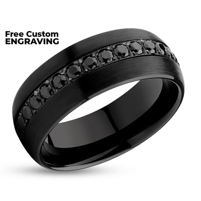 Black Tungsten Wedding Ring - Black CZ Wedding Ring - Man's Wedding Ring - Tungsten Carbide