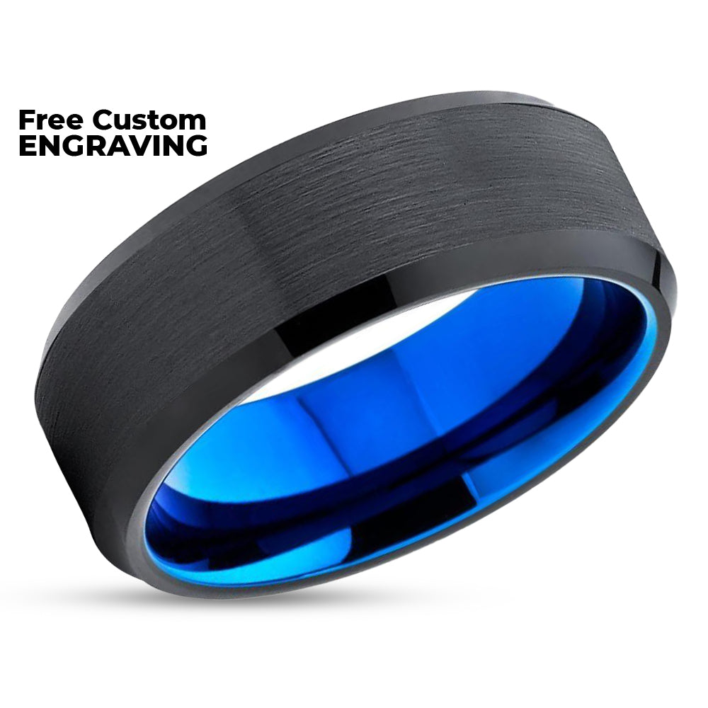 Blue Tungsten Ring - Blue Wedding Ring - Tungsten Carbide Ring - Blue Tungsten Band
