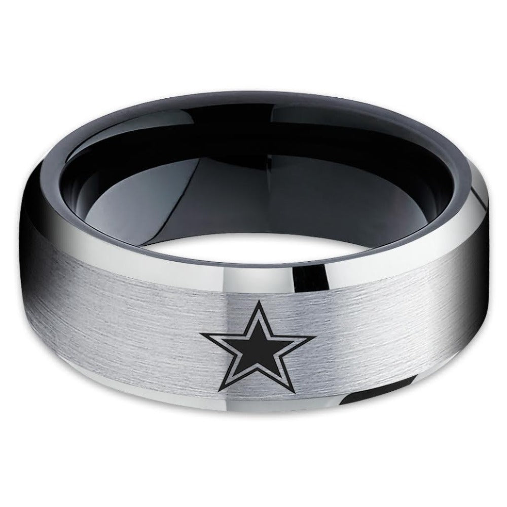 Dallas Cowboys Tungsten Ring - Black Tungsten Ring - Football Ring - Cowboys Tungsten Ring
