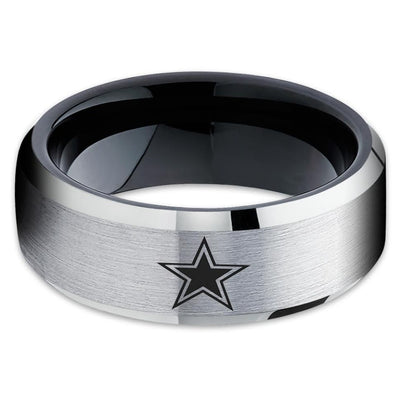 Dallas Cowboys Tungsten Ring - Black Tungsten Ring - Football Ring - Cowboys Tungsten Ring