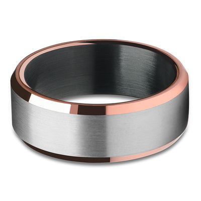 Black Wedding Ring - Rose Gold Tungsten Ring - Matte Finished Ring - Wedding Band