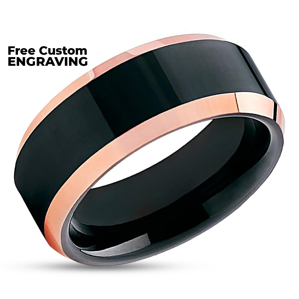 Black Wedding Ring - Rose Gold Wedding Band - Tungsten Wedding Band - Shiny Ring