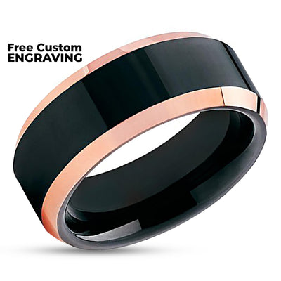 Black Wedding Ring - Rose Gold Wedding Band - Tungsten Wedding Band - Shiny Ring