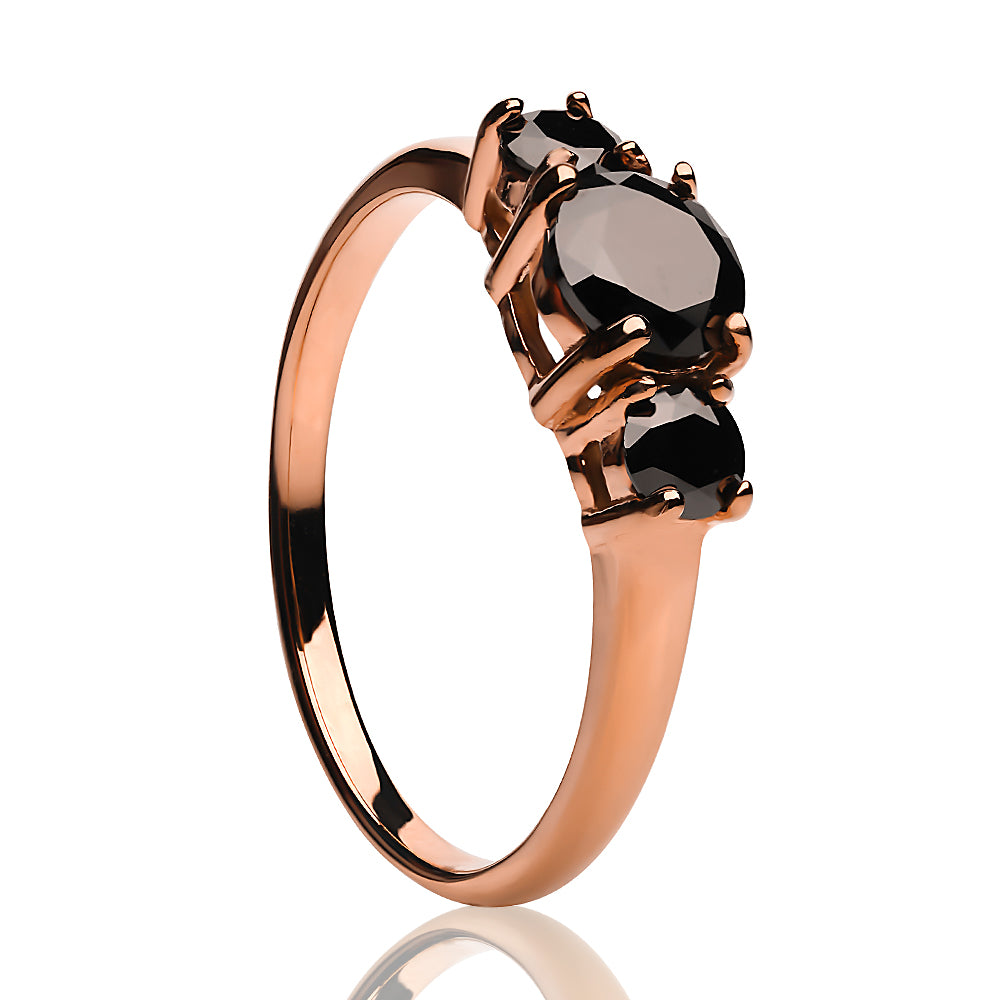 Black Diamond Solitaire Ring - Rose Gold Wedding Ring - Engagement Ring - Anniversary Ring