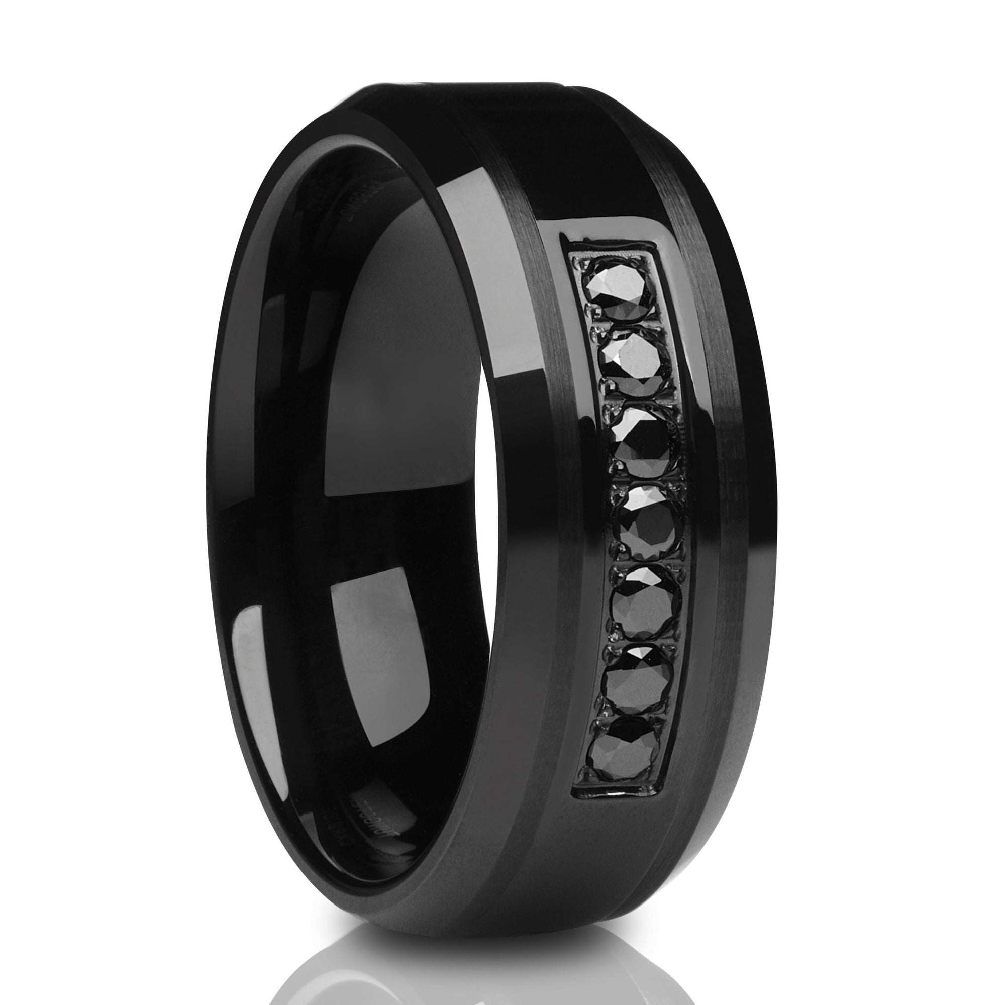 8MM Black Wedding Ring - Black Tungsten Ring - Tungsten Wedding Band - CZ Ring
