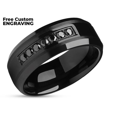 8MM Black Wedding Ring - Black Tungsten Ring - Tungsten Wedding Band - CZ Ring