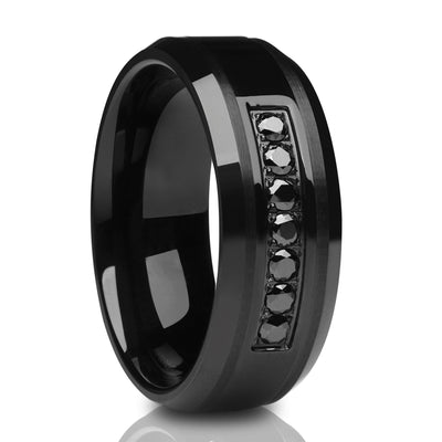 8MM Black Wedding Ring - Black Tungsten Ring - Tungsten Wedding Band - CZ Ring