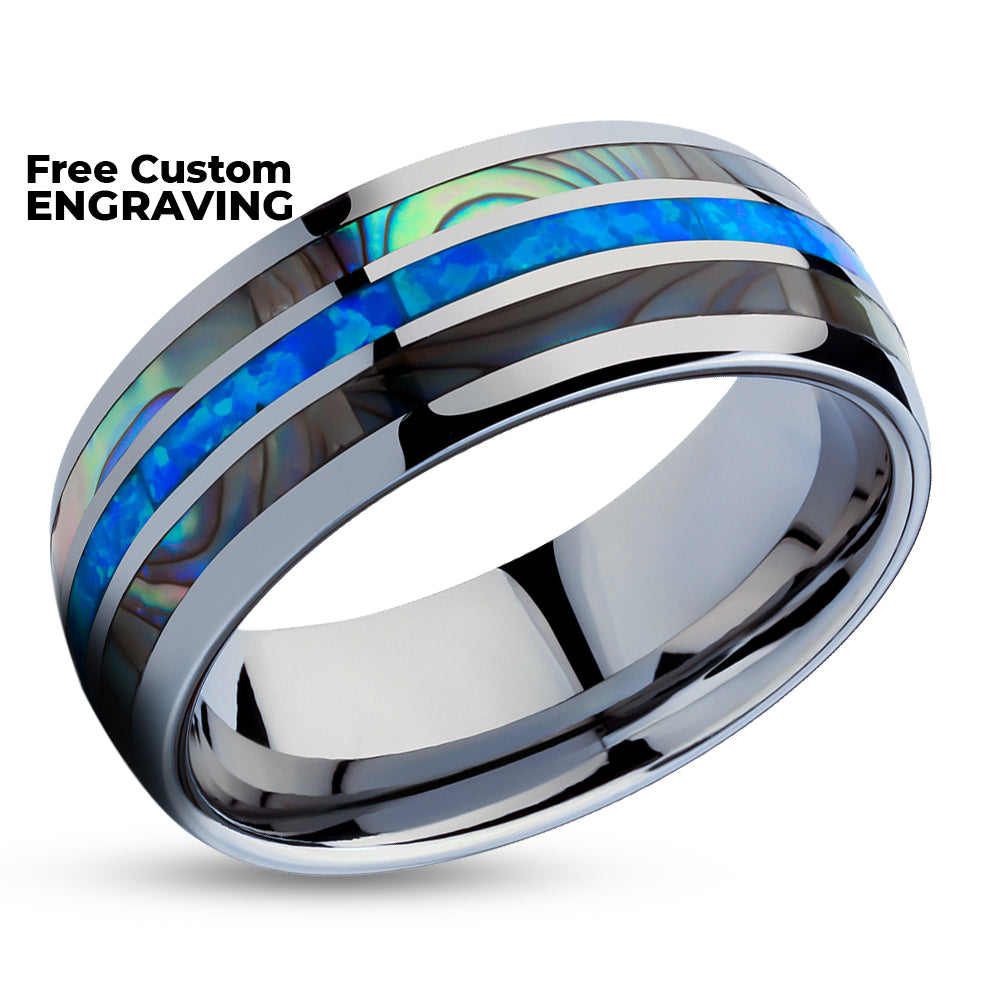 Abalone Tungsten Ring - Tungsten Carbide Ring - Abalone Tungsten Ring - Turquoise