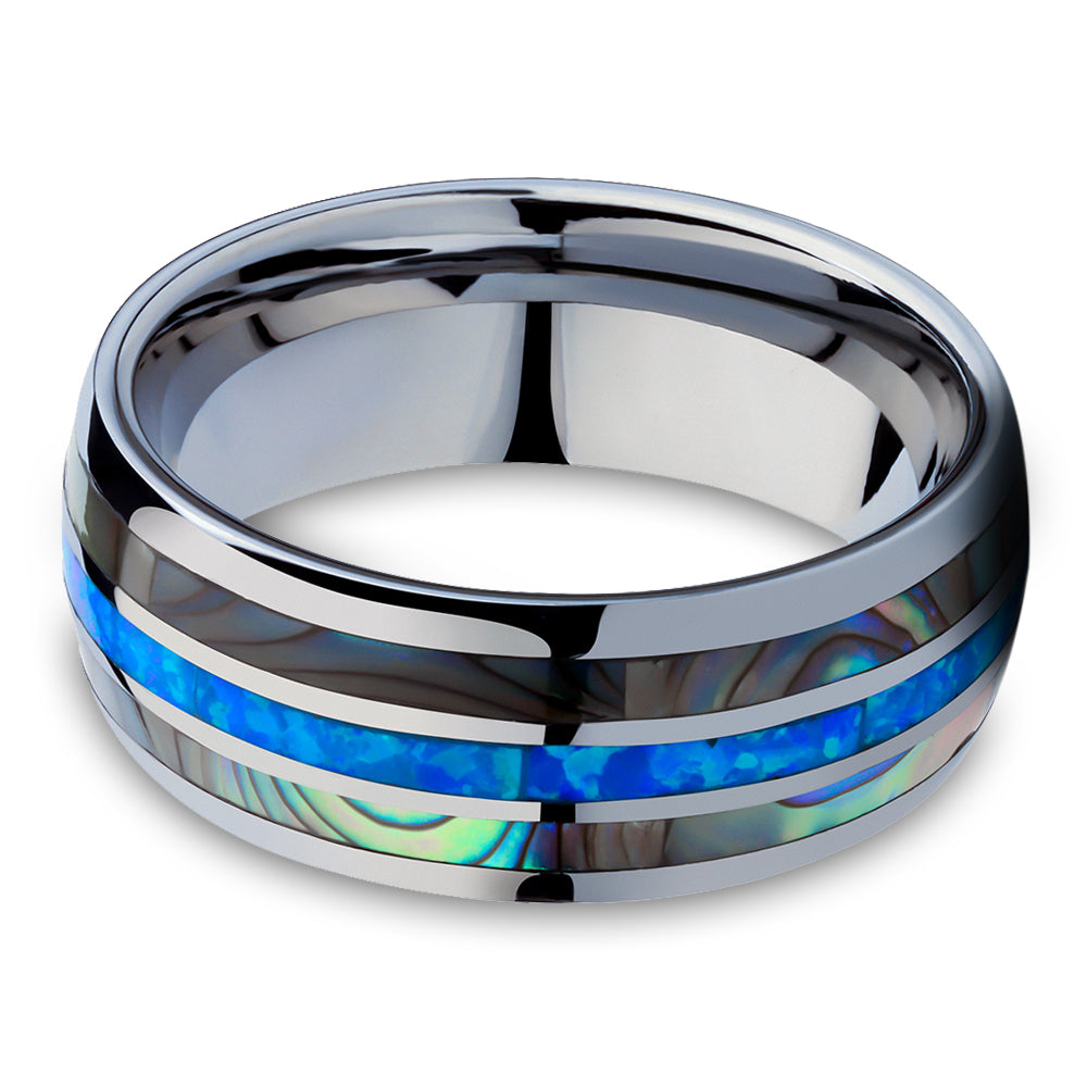 Abalone Tungsten Ring - Tungsten Carbide Ring - Abalone Tungsten Ring - Turquoise