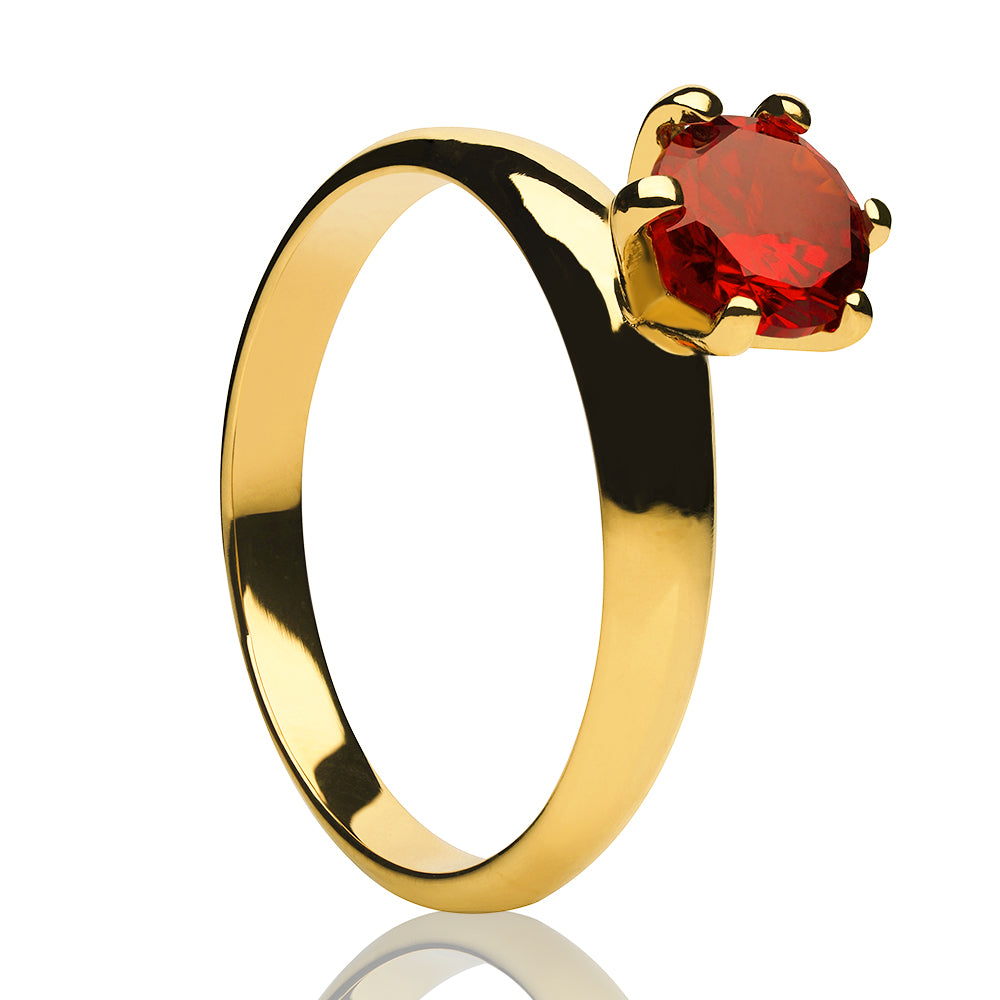 Ruby Wedding Ring - Solitaire Wedding Ring - Ladies CZ Ring - Yellow Gold Ring - Solitaire