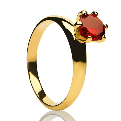 Ruby Wedding Ring - Solitaire Wedding Ring - Ladies CZ Ring - Yellow Gold Ring - Solitaire