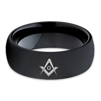 Masonic Wedding Ring - Masonic Ring - Black Tungsten Ring - Tungsten Carbide Ring
