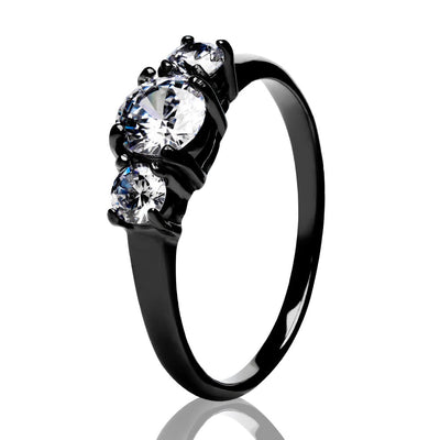 White Diamond Wedding Ring - Solitaire Wedding Ring - Titanium Wedding Ring - Gunmetal Ring