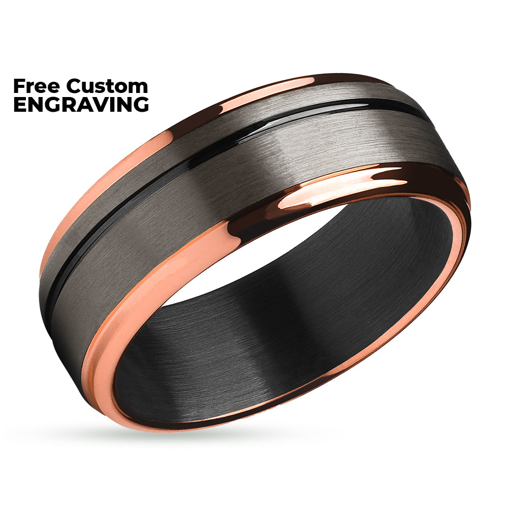 Gunmetal Wedding Ring - Black Tungsten Ring - Rose Gold Wedding Ring - Ring - Band