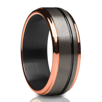Gunmetal Wedding Ring - Black Tungsten Ring - Rose Gold Wedding Ring - Ring - Band