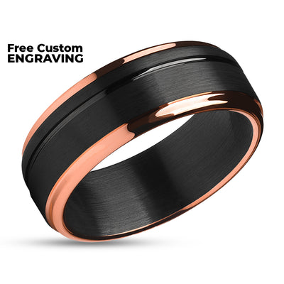 Black Wedding Ring - Rose Gold Tungsten Ring - Black Tungsten Ring - Black Ring