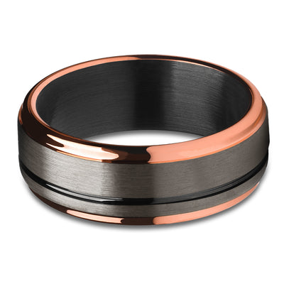Gunmetal Wedding Ring - Black Tungsten Ring - Rose Gold Wedding Ring - Ring - Band