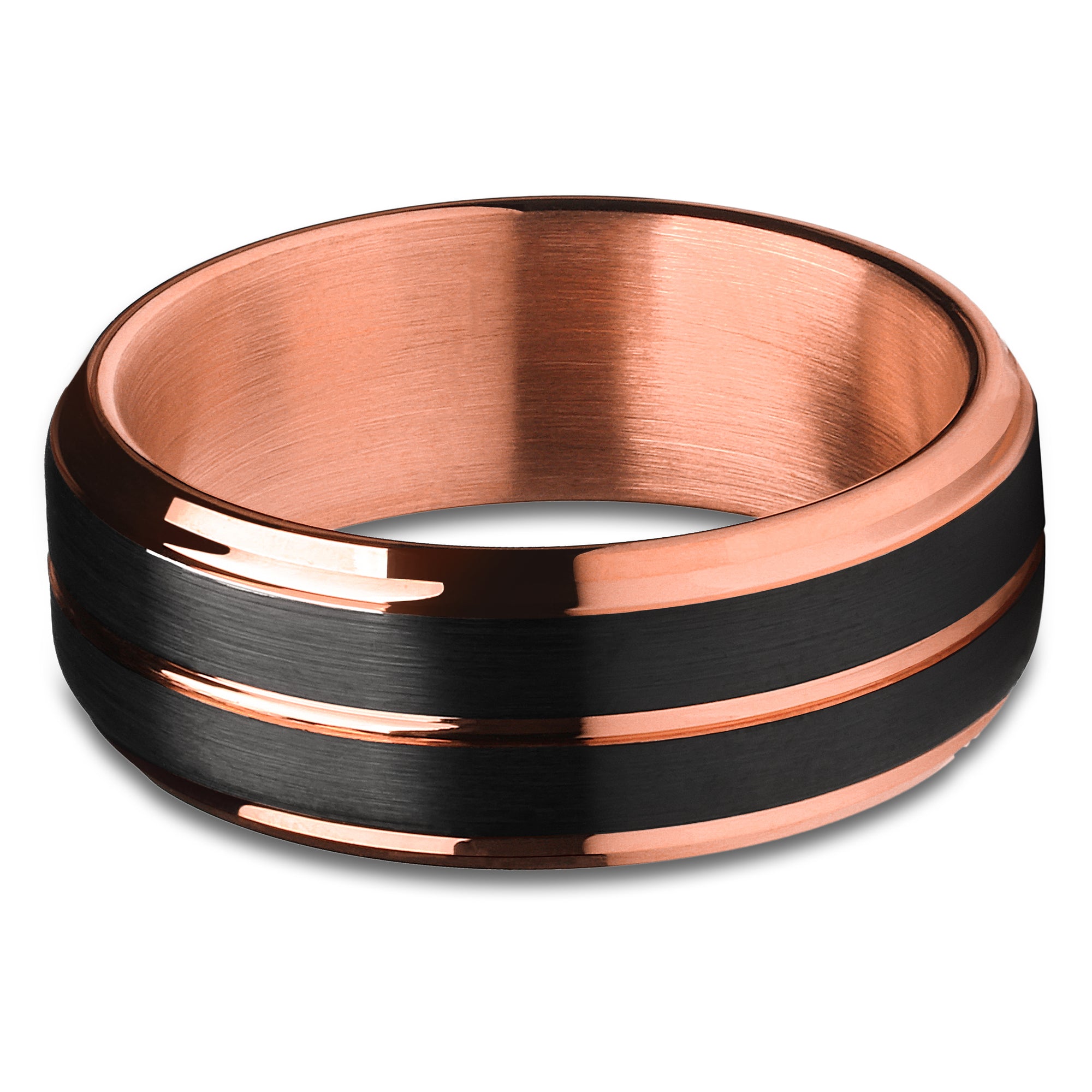 Rose Tungsten Wedding Band - Rose Gold Wedding Ring - Black Tungsten Ring