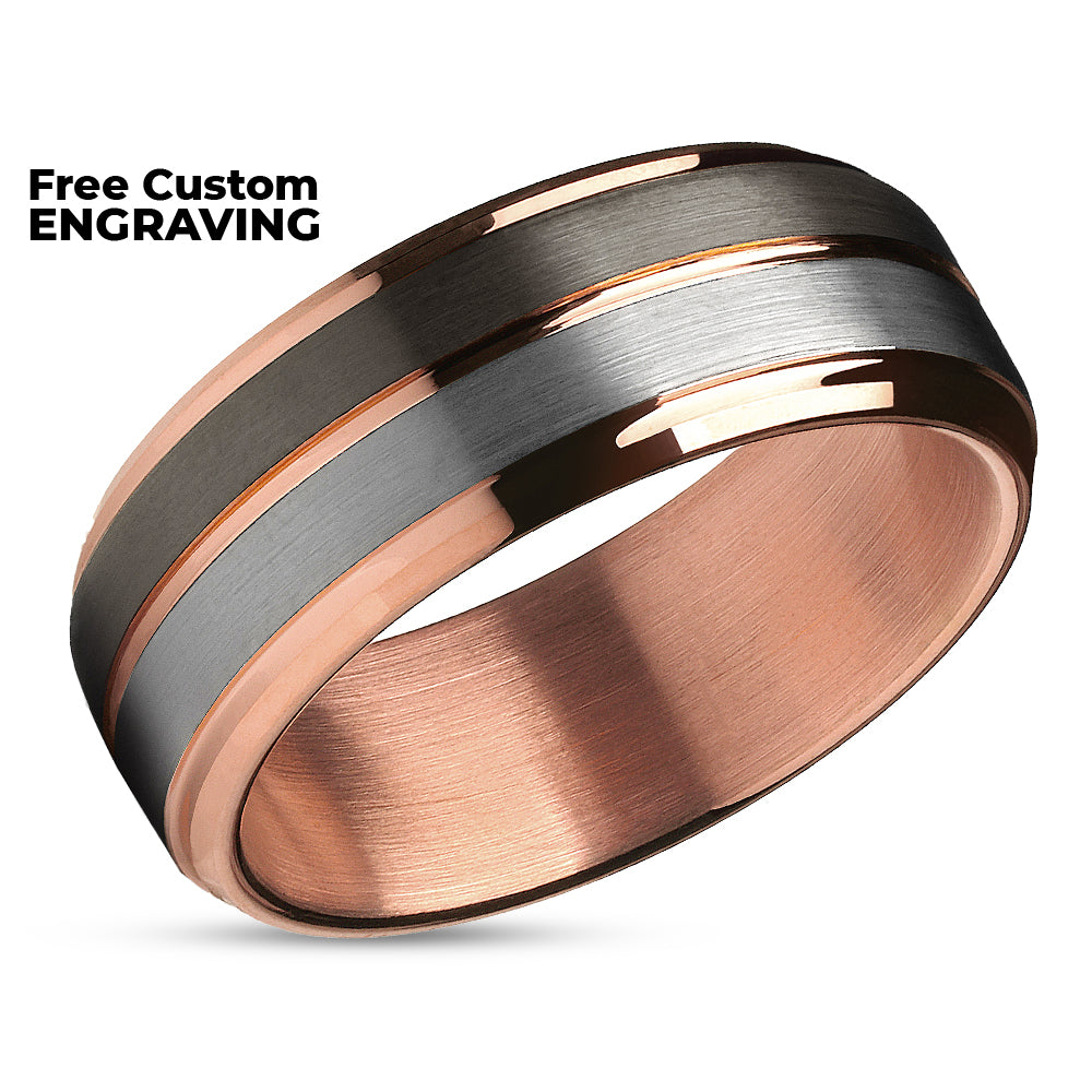 Rose Gold Wedding Band - Gunmetal Wedding Band - Rose Gold Tungsten Ring - Band