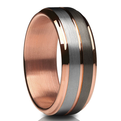 Rose Gold Wedding Band - Gunmetal Wedding Band - Rose Gold Tungsten Ring - Band